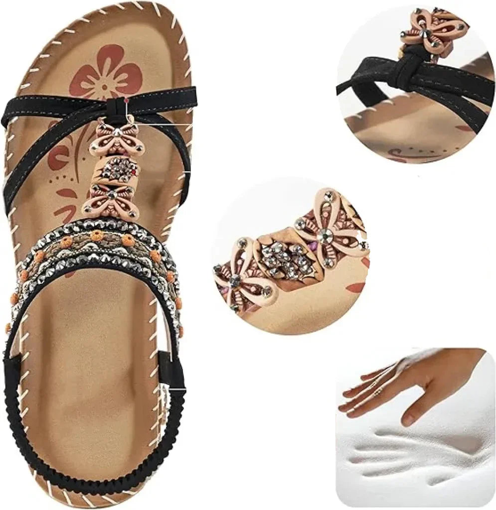 VALE™ | Rhinestone Sandal with Floral Accent
