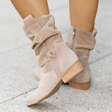 Astrid | Weiche Kniehohe Kunstwildlederstiefel mit Blockabsatz – Beige