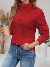 Damen Pullover mit Rollkragen und langen Ärmeln – Rot
