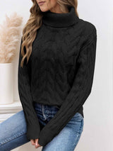 Damen Pullover mit Rollkragen und langen Ärmeln – Schwarz