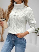 Damen Pullover mit Rollkragen und langen Ärmeln – Weiß