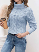 Damen Pullover mit Rollkragen und langen Ärmeln – Hellblau