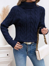 Damen Pullover mit Rollkragen und langen Ärmeln – Marineblau