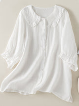 Fenja | Damen Bubikragen Bluse mit Rüschen 3/4-Arm – Weiß