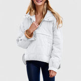 Fennara | Damen Steppjacke Oversize Pullover-Jacke – Weiß