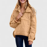 Fennara | Damen Steppjacke Oversize Pullover-Jacke – Hellbraun