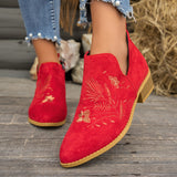 Fennrike | Damen Stiefeletten mit Stickerei – Rot
