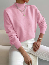 Fernanda | Damen Strickpullover Mock-Neck Weiß – Hellrosa