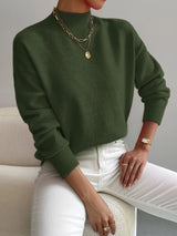 Fernanda | Damen Strickpullover Mock-Neck Weiß – Grün