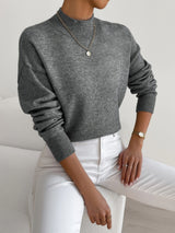 Fernanda | Damen Strickpullover Mock-Neck Weiß – Grau