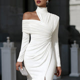 Asymmetrisches, drapiertes Abendkleid mit einer Schulter für Damen – Weiß