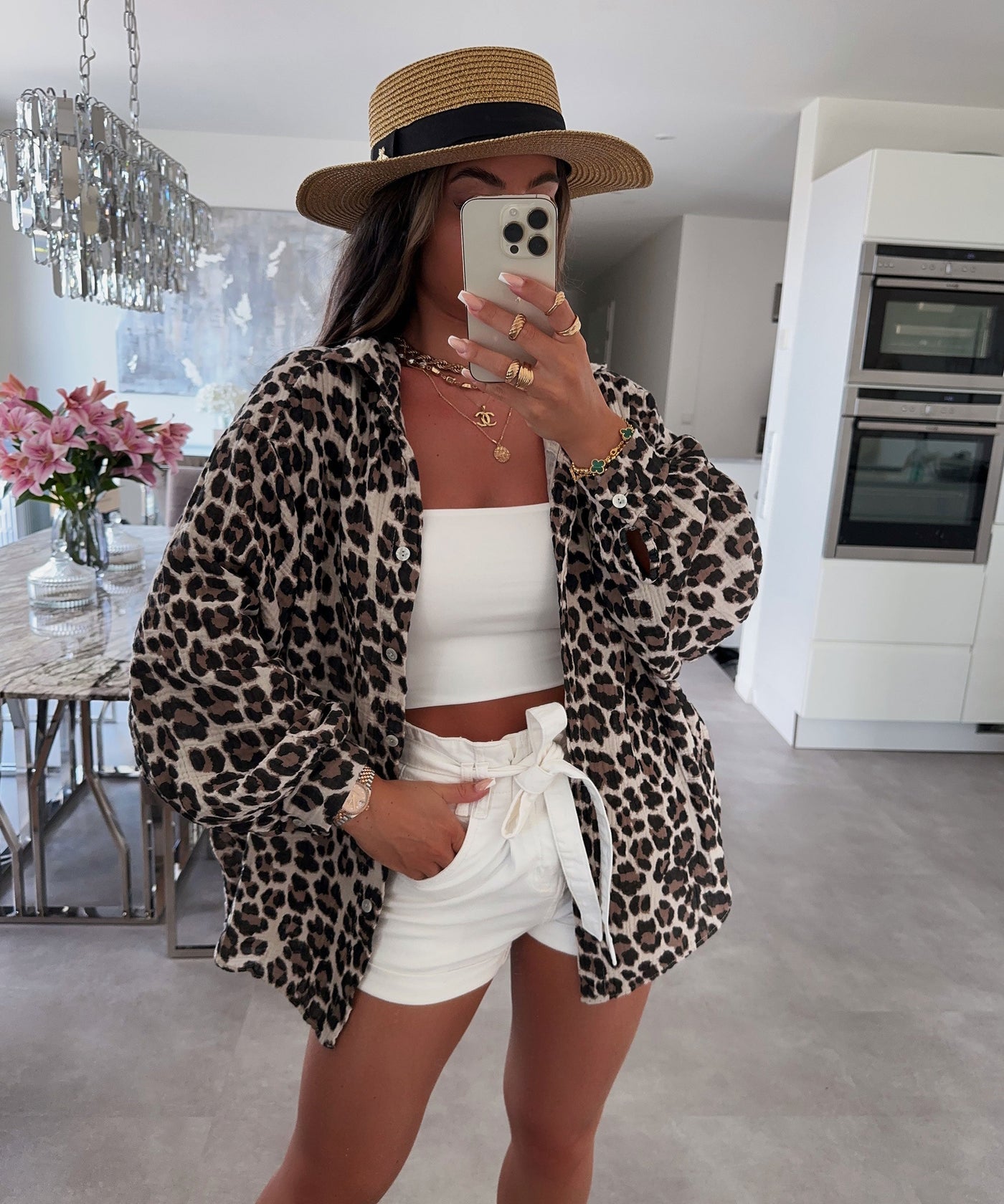 Yamila® | Bluse Freya Leo Braun Kurz
