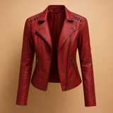 Damen-Bikerjacke aus Kunstleder mit Reißverschluss – Rot