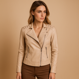 Damen-Bikerjacke aus Kunstleder mit Reißverschluss – Khaki