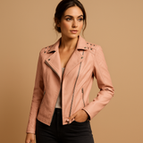 Damen-Bikerjacke aus Kunstleder mit Reißverschluss – Pink