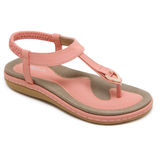 Flache Damen-Sandalen mit T-Riemen und Metalldetail – Rosa