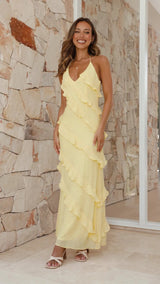 Fließendes Volant Maxikleid – Gelb