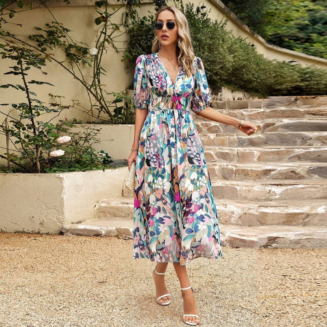 Florence | Boho-Maxikleid mit Blumendruck – Luftige Eleganz für den Sommer