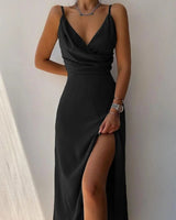 Verena | Damen Blumiges V-Ausschnitt Midi Kleid – Schwarz