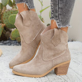 Franka | Damen Stiefelette mit Blockabsatz im Westernstil – Beige