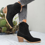 Franka | Damen Stiefelette mit Blockabsatz im Westernstil – Schwarz