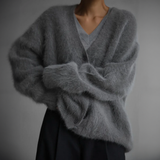 Franka | Damen Oversize Strickjacke mit V-Ausschnitt – Grau