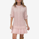 Rainne | Damen Strickkleid mit Zopfmuster, Mini – Rosa