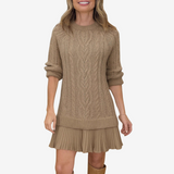 Rainne | Damen Strickkleid mit Zopfmuster, Mini – Braun