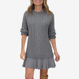 Rainne | Damen Strickkleid mit Zopfmuster, Mini – Grau