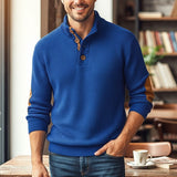 Sebastian | Herren Langarmpullover mit Knöpfen – Königsblau