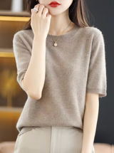 Heidi-Mode | Kurzärmliger Wollpullover – Kamel