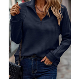 Gabriele | Damen Pullover mit Stehkragen, Reißverschluss und Struktur – Marineblau