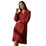 Geirþrúður | Damen Strickkleid mit Kragen – Rot