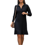 Geirþrúður | Damen Strickkleid mit Kragen – Marineblau