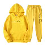 Edith | Damen Hoodie und Jogginghose-Set mit Herzschlagmotiv – Gelb
