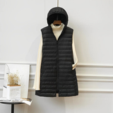 Gerda | Damen Steppjacke mit Kapuze, Lange Weste und Reißverschluss – Schwarz