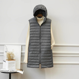 Gerda | Damen Steppjacke mit Kapuze, Lange Weste und Reißverschluss – Grau