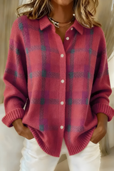 Gerdrun | Damen Karierte Strickjacke mit Knöpfen – Rosa