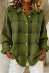 Gerdrun | Damen Karierte Strickjacke mit Knöpfen – Grün