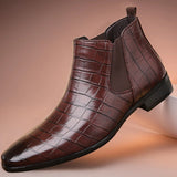 Gereon | Herren Chelsea Stiefelette Kroko-Look – Dunkelbraun