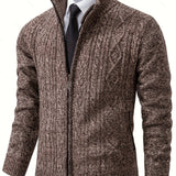 Gerold | Herren Strickjacke Reißverschluss Zopfmuster – Kaffee