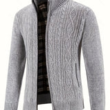 Gerold | Herren Strickjacke Reißverschluss Zopfmuster – Hellgrau