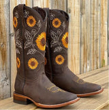 Gertraud | Damen Weite-Schaft Westernstiefel mit Stickerei – Dunkelbraun