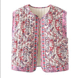 Frieda | Gesteppte Blumen Weste Damen mit Seitentaschen – Lila