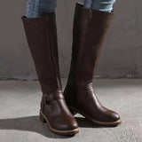 Gisela | Damen Kniehohe Stiefel Schwarz mit Schnalle – Dunkelbraun