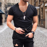 Alexander | Herren Tiefes V-Ausschnitt Freizeit T-Shirt – Schwarz