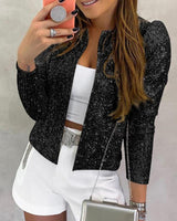 Frieda | Damen Glitzernde Offene Winterjacke – Schwarz
