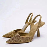 Glitzer Pumps Damen mit Strassbesatz – Gold