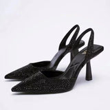 Glitzer Pumps Damen mit Strassbesatz – Schwarz