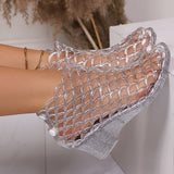 Glitzer Sandalen Damen elegant mit Blockabsatz – Transparent